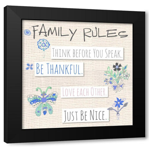 Family Rules Flowers Black Modern Wood Framed Art Print with Double Matting by Pamela J. Wingard