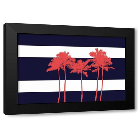 Indigo Stripe Palms I Black Modern Wood Framed Art Print by Murdock, Ramona