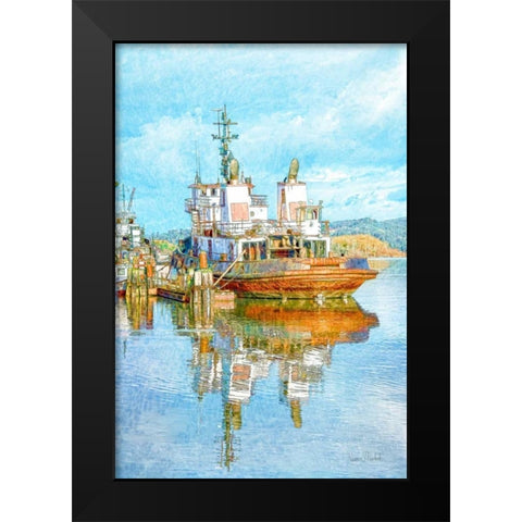 Harbor Tug Black Modern Wood Framed Art Print by Murdock, Ramona