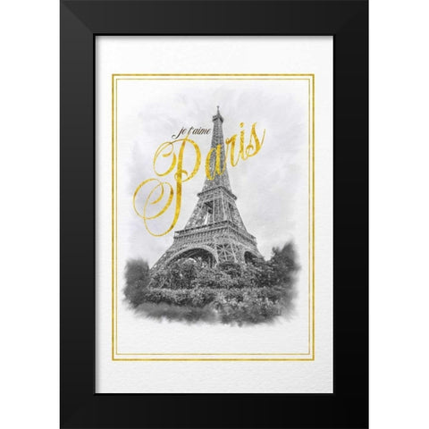 Je Taime Paris Black Modern Wood Framed Art Print by Murdock, Ramona