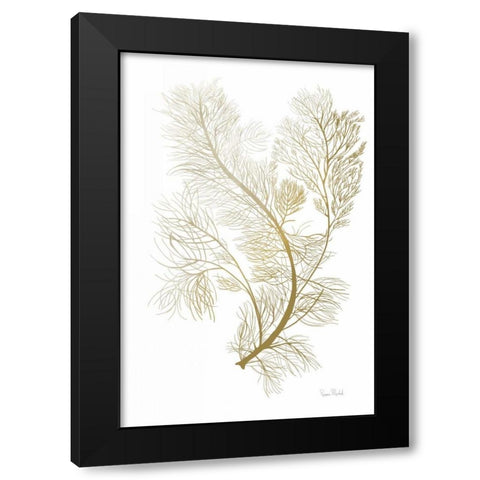 Fern Algae Gold on White Black Modern Wood Framed Art Print by Murdock, Ramona