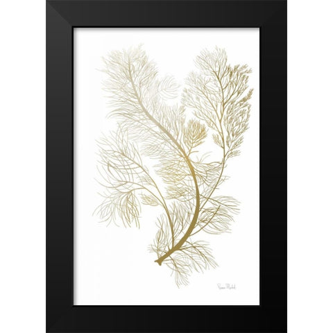 Fern Algae Gold on White Black Modern Wood Framed Art Print by Murdock, Ramona