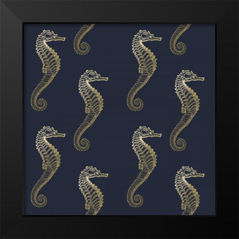 Gold Seahorse Pattern Black Modern Wood Framed Art Print by Murdock, Ramona