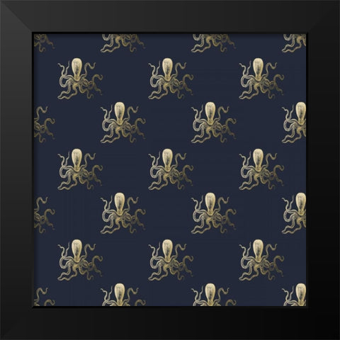 Gold Octopus Pattern Black Modern Wood Framed Art Print by Murdock, Ramona