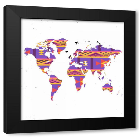 World Map Tribal Black Modern Wood Framed Art Print with Double Matting by Murdock, Ramona
