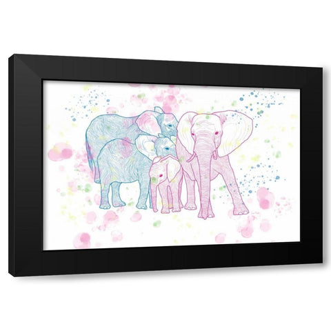 Happy Elephant Family Black Modern Wood Framed Art Print with Double Matting by Murdock, Ramona