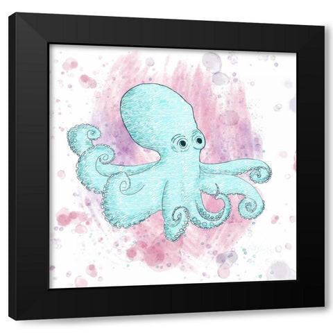 Octopus Aqua Black Modern Wood Framed Art Print with Double Matting by Murdock, Ramona