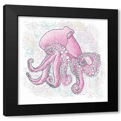 Octopus Hot Pink Black Modern Wood Framed Art Print with Double Matting by Murdock, Ramona