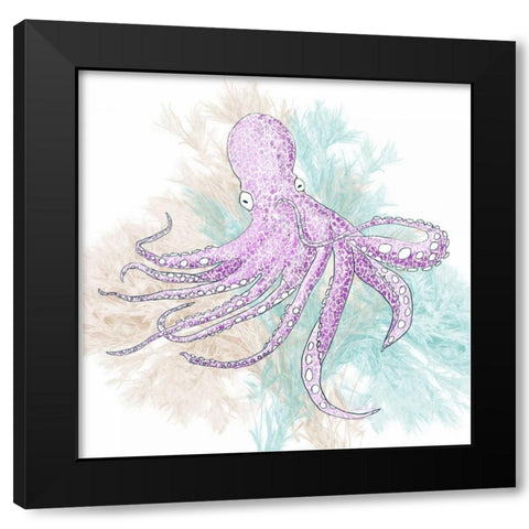 Octopus Purple Black Modern Wood Framed Art Print with Double Matting by Murdock, Ramona