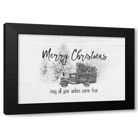 Merry Christmas Trees BW Black Modern Wood Framed Art Print by Murdock, Ramona