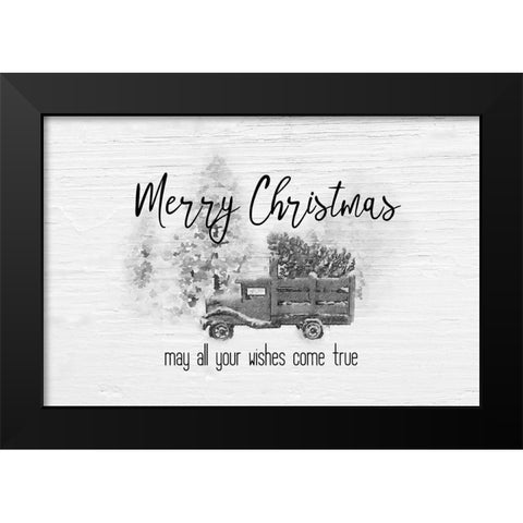 Merry Christmas Trees BW Black Modern Wood Framed Art Print by Murdock, Ramona