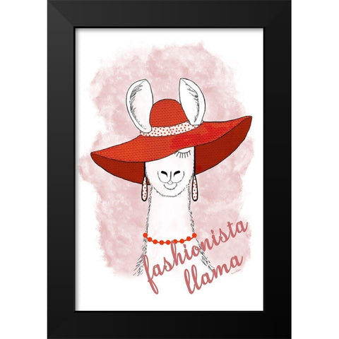 Fashionista Llama Black Modern Wood Framed Art Print by Murdock, Ramona