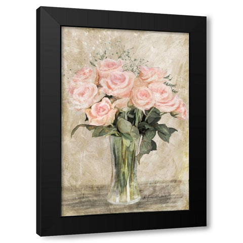 Pink Rose Vase Black Modern Wood Framed Art Print by Murdock, Ramona