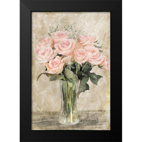 Pink Rose Vase Black Modern Wood Framed Art Print by Murdock, Ramona