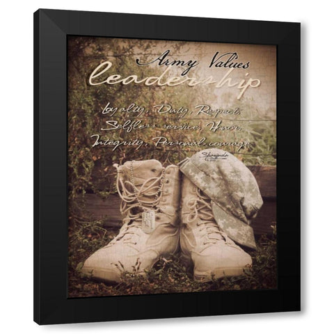Army Values Black Modern Wood Framed Art Print with Double Matting by Eva, Shawnda