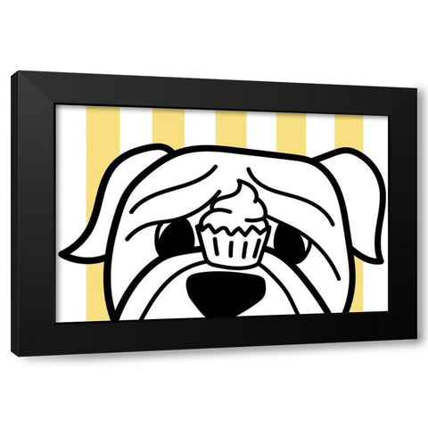 Frenchie with a Cupcake Black Modern Wood Framed Art Print with Double Matting by Dicks, Stephanie