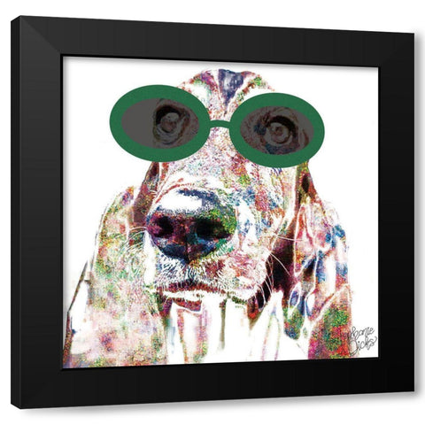 Basset Hound Black Modern Wood Framed Art Print with Double Matting by Dicks, Stephanie