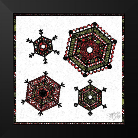 Snowflakes Black Modern Wood Framed Art Print by Dicks, Stephanie