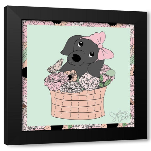 Basket Baby Black Modern Wood Framed Art Print with Double Matting by Dicks, Stephanie