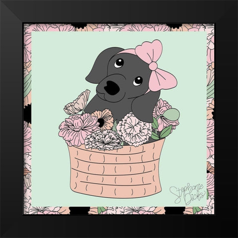 Basket Baby Black Modern Wood Framed Art Print by Dicks, Stephanie