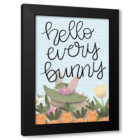 Hello Every Bunny Black Modern Wood Framed Art Print with Double Matting by Dicks, Stephanie