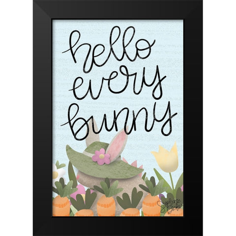 Hello Every Bunny Black Modern Wood Framed Art Print by Dicks, Stephanie