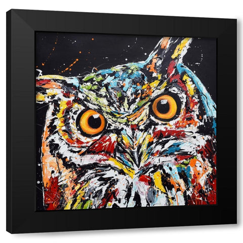 Horned Owl Black Modern Wood Framed Art Print by Seeley, Jenn