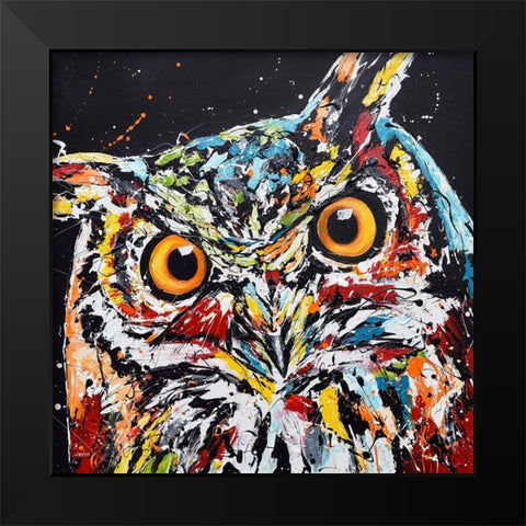 Horned Owl Black Modern Wood Framed Art Print by Seeley, Jenn