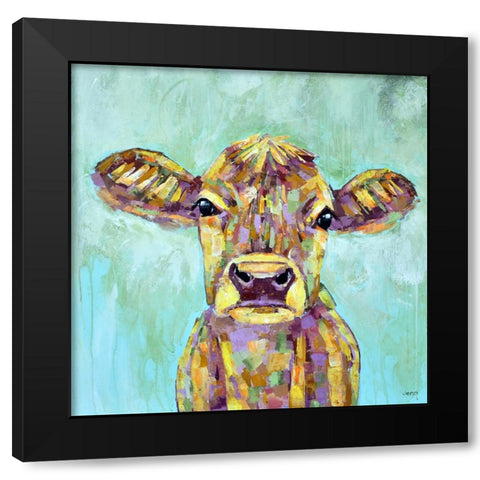 Dandelion Cow Black Modern Wood Framed Art Print by Seeley, Jenn