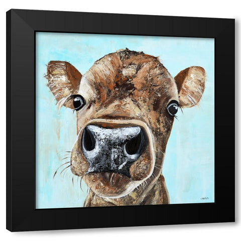 Lucy the Cow Black Modern Wood Framed Art Print with Double Matting by Seeley, Jenn
