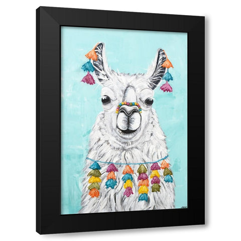 Wolly Llama Black Modern Wood Framed Art Print with Double Matting by Seeley, Jenn