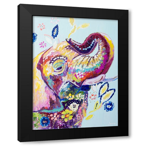 Daisy Elephant Black Modern Wood Framed Art Print by Seeley, Jenn