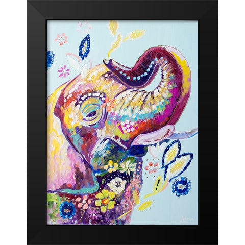 Daisy Elephant Black Modern Wood Framed Art Print by Seeley, Jenn