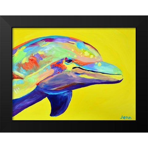 Yellow Dolphin Black Modern Wood Framed Art Print by Seeley, Jenn