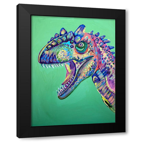 Green Dinosaur Black Modern Wood Framed Art Print with Double Matting by Seeley, Jenn
