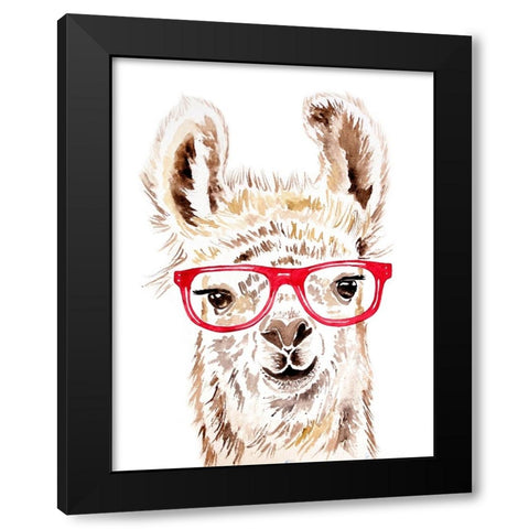 Llama in Glasses Black Modern Wood Framed Art Print with Double Matting by Seeley, Jenn