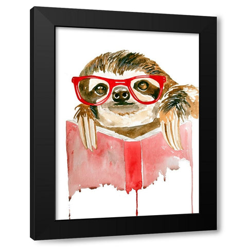 Reading Sloth Black Modern Wood Framed Art Print by Seeley, Jenn