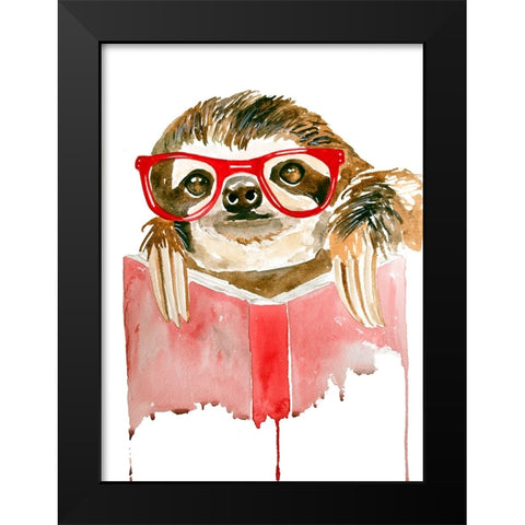 Reading Sloth Black Modern Wood Framed Art Print by Seeley, Jenn
