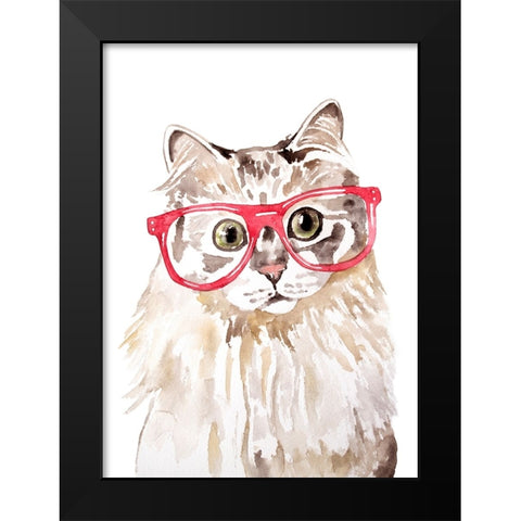 Cat with Glasses Black Modern Wood Framed Art Print by Seeley, Jenn
