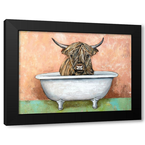 Bathtime Highland Cow Black Modern Wood Framed Art Print by Seeley, Jenn