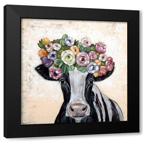 Flower Cow Crown Black Modern Wood Framed Art Print by Seeley, Jenn