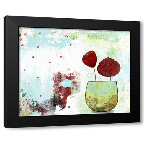 Red Flowers Black Modern Wood Framed Art Print by Ogren, Sarah