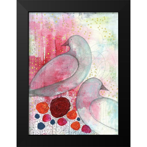 Two Birds in Fuchsia Black Modern Wood Framed Art Print by Ogren, Sarah
