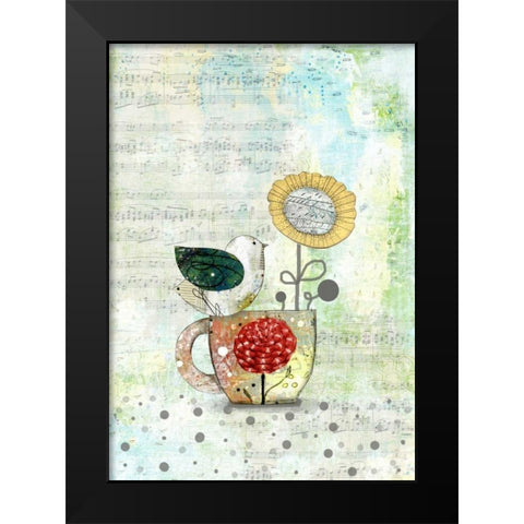 Bird on a Tea Cup Black Modern Wood Framed Art Print by Ogren, Sarah