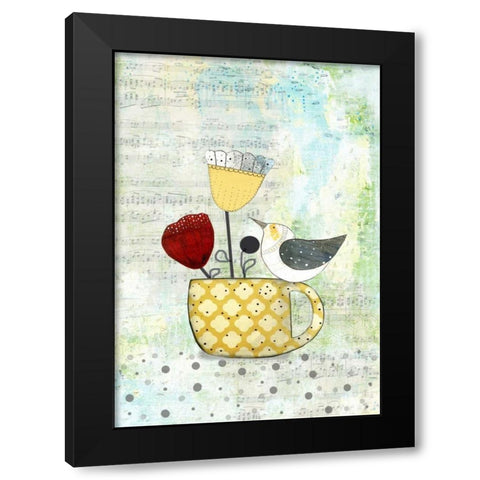 Bird on a Yellow Cup Black Modern Wood Framed Art Print with Double Matting by Ogren, Sarah