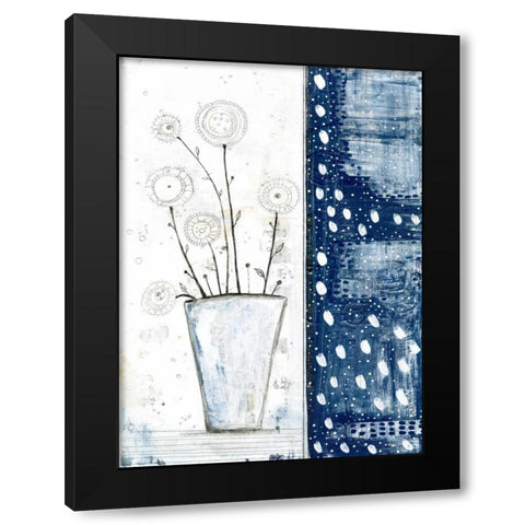 White and Navy Floral Black Modern Wood Framed Art Print by Ogren, Sarah