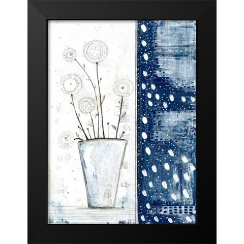 White and Navy Floral Black Modern Wood Framed Art Print by Ogren, Sarah