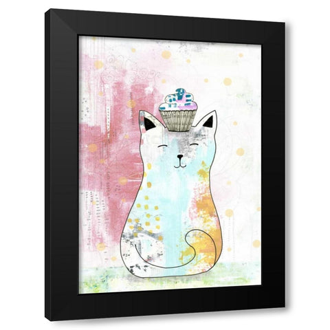 Cat with Cupcake I Black Modern Wood Framed Art Print with Double Matting by Ogren, Sarah