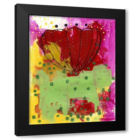 Red Flower Abstract Black Modern Wood Framed Art Print by Ogren, Sarah