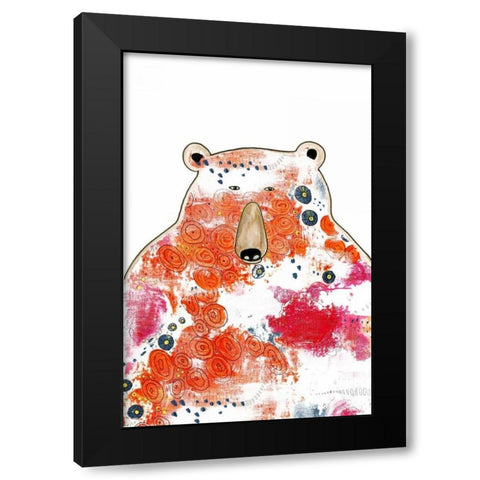 Bear with Orange Flowers Black Modern Wood Framed Art Print by Ogren, Sarah